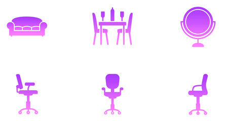 Furniture Glyph Gradient Icon pictogram symbol visual illustration Set