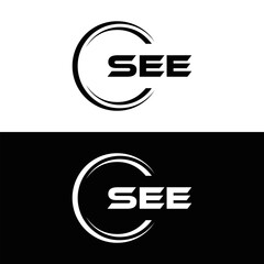 SEE logo. S E E design. White SEE letter. SEE, S E E letter logo design. Initial letter SEE letter logo set, linked circle uppercase monogram logo. S E E letter logo vector design.	

