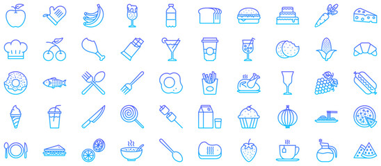 Food & Drinks, Line Gradient, Pictogram Symbol, Visual Illustration, Set, Restaurant Menu, Beverage Icons, Culinary Art, Cocktail Glasses, Culinary Design, Drink Silhouettes, Food Icons, Abstract Symb