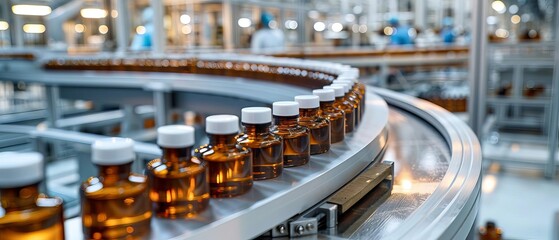 Cosmetics manufacturing plant, bright and airy with elegant assembly lines packaging luxury beauty products