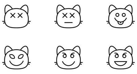 Smiley Face Emoji Cat Smiley Line Icon pictogram symbol visual illustration Set