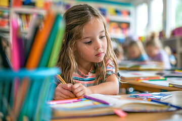 little girl studying