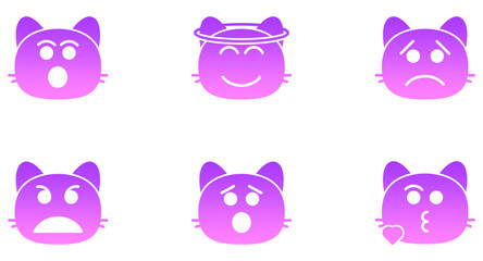 Cat Smiley Glyph Icon Smiley Face Emoji pictogram symbol visual illustration Set