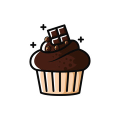Cute and simple brown chocolate cupcake isolated on a white background