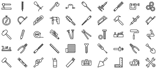 Hand Tools Line Icon pictogram symbol visual illustration Set