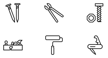 Hand Tools Line Icon pictogram symbol visual illustration Set