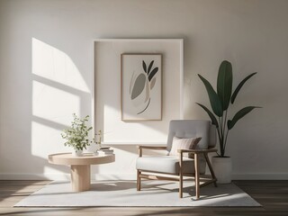 interior of a room with a chair and plant vase 