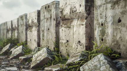 Weathered reinforced concrete barrier