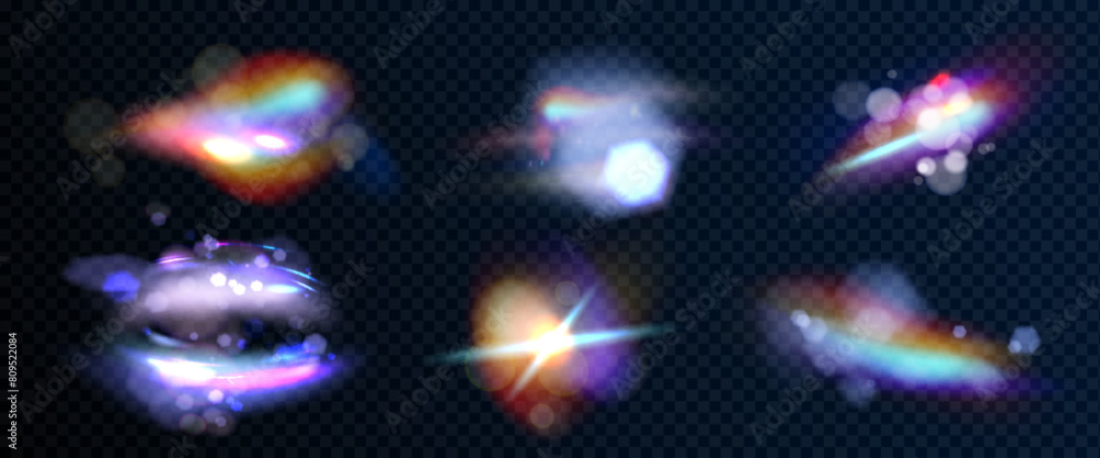 Poster iridescent diamond flare light with overlay effect on transparent bg. realistic vector illustration 