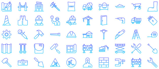 Construction Line Gradient pictogram symbol visual illustration Set