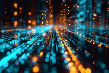 Obraz premium Data flow concept background, Network security, Wave of dots, and weave lines. Abstract Background for design on the topic of cyberspace, AI generated