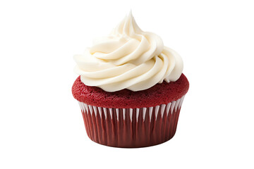 Decadent red velvet cupcake with creamy vanilla frosting, transparent background