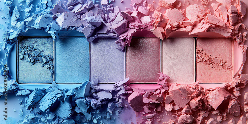 Wall mural A close up of a makeup palette with a blue and pink color scheme