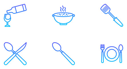 Kitchen Line Gradient Icon pictogram symbol visual illustration Set
