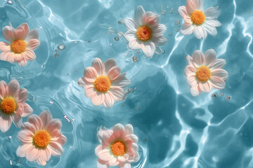 Obraz premium A blue body of water with a bunch of white flowers floating on top