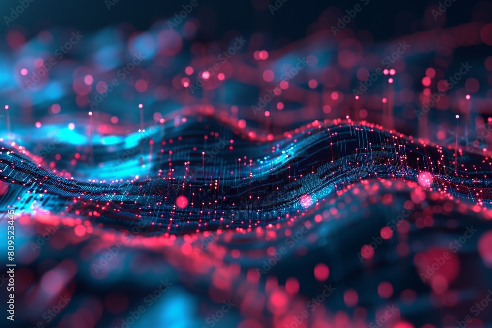 Poster data flow concept background, network security, wave of dots, and weave lines. abstract background f