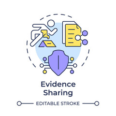 Evidence sharing multi color concept icon. Cloud storage, access control. Data transfer. Round shape line illustration. Abstract idea. Graphic design. Easy to use in infographic, presentation