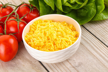 Shredded cheese in the bowl