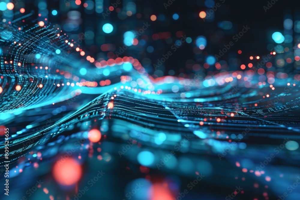 Poster data flow concept background, network security, wave of dots, and weave lines. abstract background f