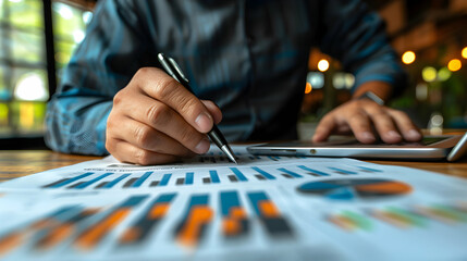 Photo realistic as Data Analyst Reviewing Performance Metrics concept as A data analyst reviews performance metrics to identify trends and insights that improve business operations