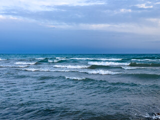 Big waves. stormy sea, thunderclouds. Kyrgyzstan, Lake Issyk-Kul