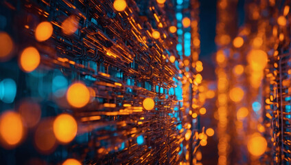 Cybernetic Glow, Abstract Circuitry in Vibrant Orange Illumination