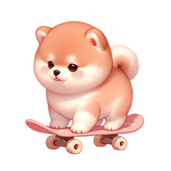 Fototapeta premium A cute, cartoon Shiba Inu puppy skateboarding