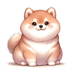 A cute cartoon illustration of a round Shiba Inu puppy with big eyes and a happy expression on its face.