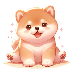 A cute cartoon Shiba Inu dog sitting down and smiling.