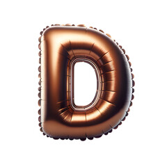 a brown foil balloon shaped like the letter 'D'