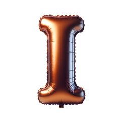a brown foil balloon shaped like the letter 'I'