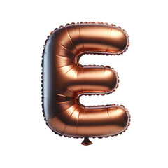 a brown foil balloon shaped like the letter 'E'