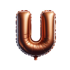 a brown foil balloon shaped like the letter 'U'