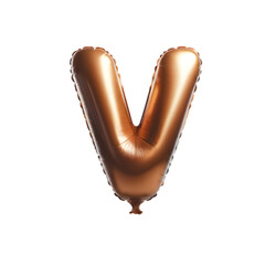 a brown foil balloon shaped like the letter 'V'