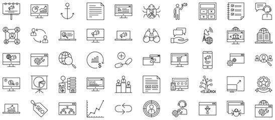 SEO Search Engine Optimization Line Icon pictogram symbol visual illustration Set