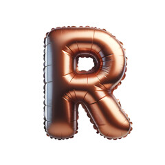 a brown foil balloon shaped like the letter 'R'