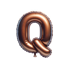 a brown foil balloon shaped like the letter 'Q'