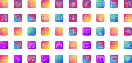 Fototapeta premium SEO Search Engine Optimization Line RC BG Icon pictogram symbol visual illustration Set