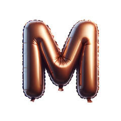a brown foil balloon shaped like the letter 'M'