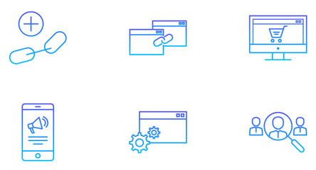 SEO Search Engine Optimization Line Gradient Icon pictogram symbol visual illustration Set