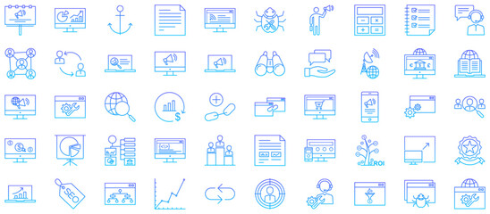 SEO Search Engine Optimization Line Gradient Icon pictogram symbol visual illustration Set
