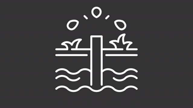 Groundwater white line animation. Artesian water pipe animated icon. Ground drilling. Water pump, underground. Isolated illustration on dark background. Transition alpha video. Motion graphic