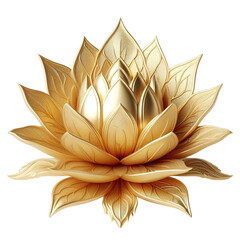 a 3D gold lotus flower, beautiful, white background isolated PNG