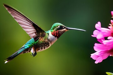 Fototapeta premium Delicate ballet of a hummingbird as it hovers and then gracefully lands on a slender branch