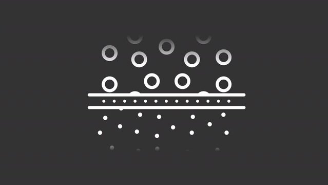 Osmosis white line animation. Water filter animated icon. Membrane liquid processing. Distillation process. Isolated illustration on dark background. Transition alpha video. Motion graphic