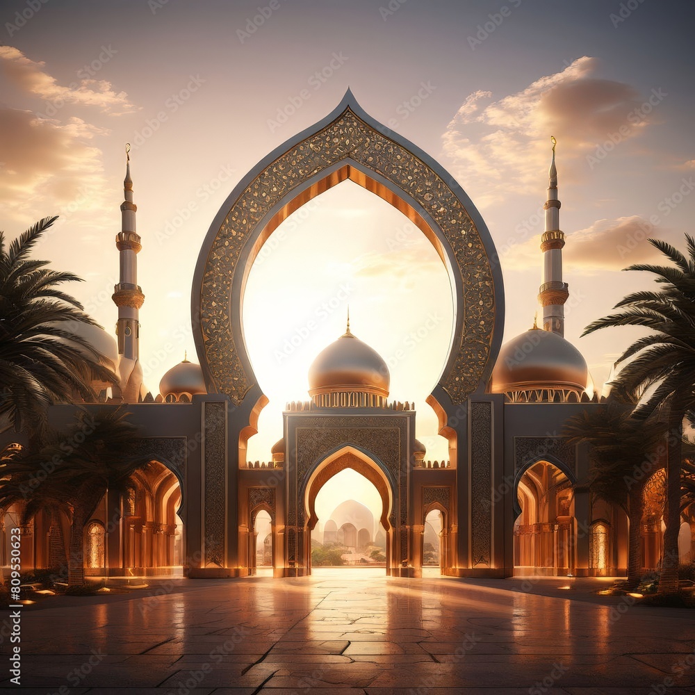 Canvas Prints 3d rendered photo of eid al fitr poster template with mosque