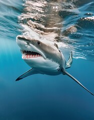 Fototapeta premium Great White Shark in blue ocean