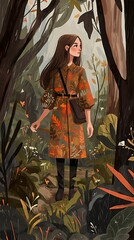 Certified Explorer, Compass in hand, Upcycled satchel with ethical gold accents, Trekking through dense jungle, Rainy weather, Realistic, Rim lighting, Point-of-view shot