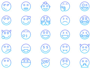 Smiley Face Emoji Smiley Line Gradient Icon pictogram symbol visual illustration Set