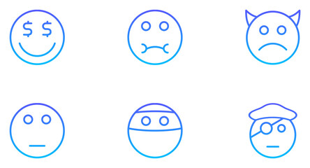 Smiley Face Emoji Smiley Line Gradient Icon pictogram symbol visual illustration Set